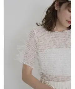 jumelle フリンジメッシュトップス 白 M シアー半袖のサムネイル
