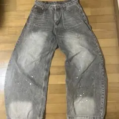 ANTIMID デニムバギーパンツ ブラック Lサイズ ペイントy2kストリート