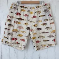 フォーエバー２１ 魚柄 ショートパンツ ストレート裾 XL 生成 綿 リゾートのサムネイル