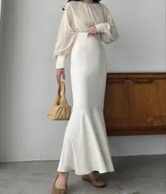 薄手ハイウエストフレアマーメイドスカート