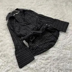 ZARA BASIC (M) コットン 総柄 ラメ系 ストライプ シャツ