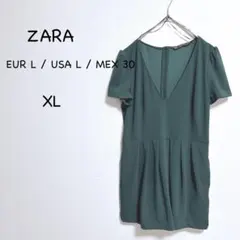 ザラ 深Vネックオールインワン XL ダークグリーン 大人可愛い