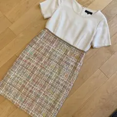 LAUTREAMONT 半袖ひざ丈ワンピース 38 ホワイト/マルチカラー