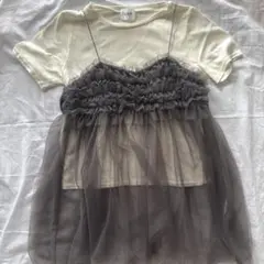 petit main LIEN フリル付きチュニック Tシャツ