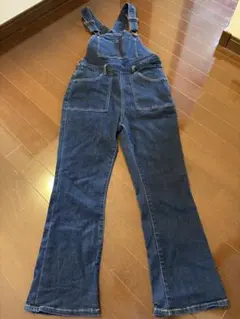 ダークブルー デニム サロペット フレア