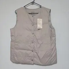無印良品　計量ダウンポケッタブルノーカラーベスト　婦人/ライトベージュ/Lサイズ