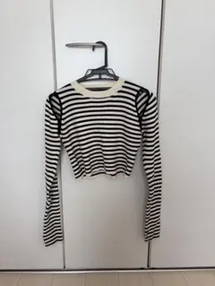 期間限定値下げ　w closet クロップドニット 白黒ストライプ