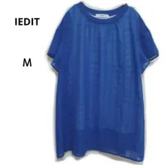 IEDIT 半袖 Tシャツ M 青 チェック 透け感 下地付きのサムネイル
