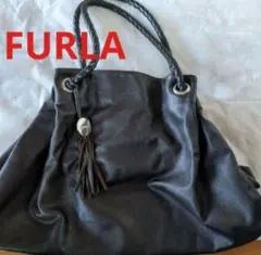 FURLA フルラ レザートートバッグ タッセル付ダークブラウン