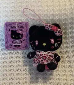 サンリオ ヒョウ柄 ギャルキティ マスコットぬいぐるみチャーム 黒色 ブラック