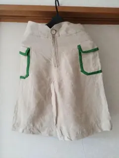 美品★リネン100 ベージュ ショートパンツ グリーンパイピング