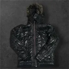 swag y2kフェイクレザー ファー付き フーデッドブルゾン ブラック 