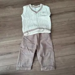 ホワイトベストとチェックパンツセット 80