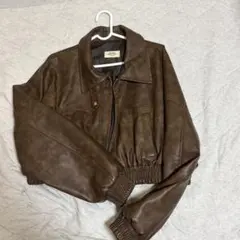 ブラウン クロップドジャケット 合成皮革