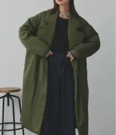 ad thie 中綿テーラードカラーロングコート カーキ