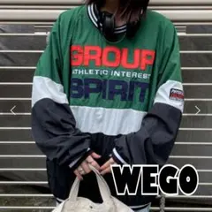 【ウィゴー】ナイロン　プルオーバー　オーバーサイズ　スポーティー　刺繍　緑　黒