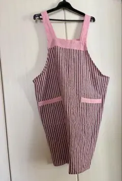未使用ストライプ柄エプロン ピンク 保育士 幼稚園 大人用
