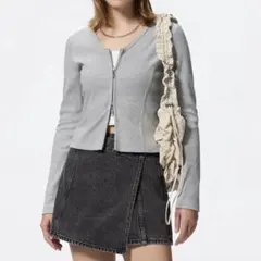 【美品/即購入◎】GUリブダブルジップVネックカーディガン　グレー　XL