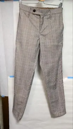JUNRED グレンチェック スラックス S ベージュ系 後ろゴム