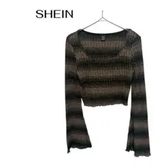B0294SHEIN長袖ショート丈ブラウスボーダー ギャル　クロップドのサムネイル