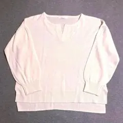 【美品】ショコラフィネローブ ヘンリーネックニット アイボリー ホワイト XL