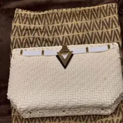 ホワイト編み込みかごバッグ