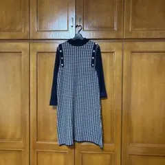 千鳥格子柄 長袖ワンピース