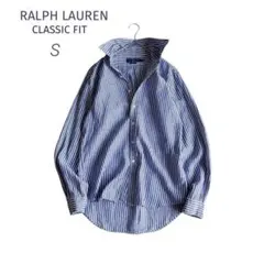 美品★RALPH LAUREN ｜ブルーストライプ ポニー刺繍 リネンシャツ S