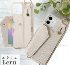 iPhone14 エクリュ スマホケース スタンド機能付き　ストラップ付き