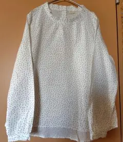未使用美品ノースオブジェクトドット柄白色ブラウス長袖シャツトップス水玉柄シンプル