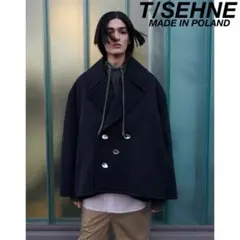 希少 美品 T/SEHNE DOUBLE LAYERED PEA COAT 50 T/SEHNE double layered pea coat black - メルカリ