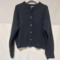 ダークグレー リブ編み カーディガン Mサイズ
