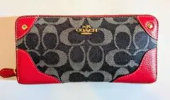 COACH 長財布 レッド/ブラック デニム