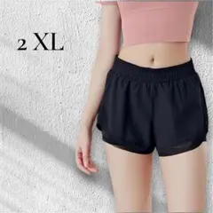 【インナー付き】スポーツ ショートパンツ レディース 2XL 速乾 黒のサムネイル