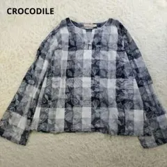 CROCODILE　長袖　ボタニカル　総柄ヘンリーネックシャツ　チェック柄　Мのサムネイル