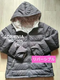 リバーシブル ダウンジャケット ブラック× 花柄　レディースアウター　L