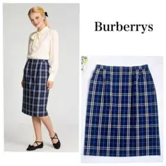 希少17号 Burberrys ブルー ノバチェック 膝丈 タイトスカート 美品