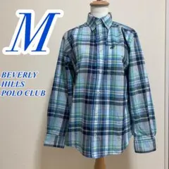 ビバリーヒルズポロクラブ チェックシャツ M ブルー グリーン カジュアル