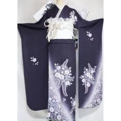 【美品】高級品辻が花スモーキー紫振袖7点セットフルセットGC25