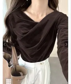 ベロアドレープトップス[dk1551] ブラウン　フリーサイズ　グレイル