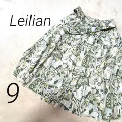 Leilian レリアン　フレアスカート　膝丈　グリーン　ベルト付き　総柄のサムネイル