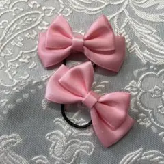 ピンク リボン ヘアゴム 2個セット