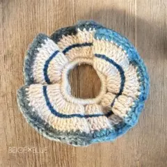 ハンドメイド フリル シュシュ ベージュ ブルー