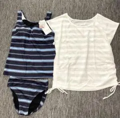 新品タグ付き　レディース水着　11Ｌ　3点セット　ボーダー　トップス付き