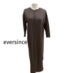 美品 エバーシンス ヘンリーネック ワッフルワンピース ブラウン M 七部袖