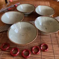 窯元　モダン陶器丼 5個　箸置き付き