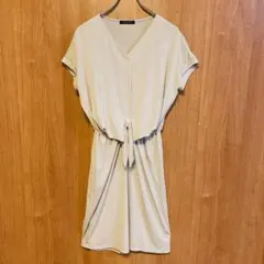 【ミッシェルクラン】半袖ワンピース　ひざ丈ワンピース　グレージュ　Mサイズ