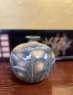 花瓶 鶴と木々 陶器製 フラワーベースのサムネイル