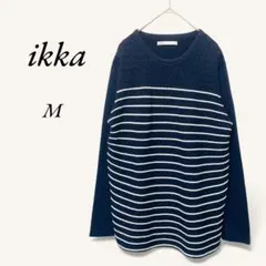 ikka イッカ ボーダー柄ニット プルオーバー M ネイビー 紺 異素材切替
