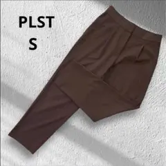 ◆プラステ　リネンテーパードパンツ　ブラウン　ウエストゴム　S オフィスのサムネイル